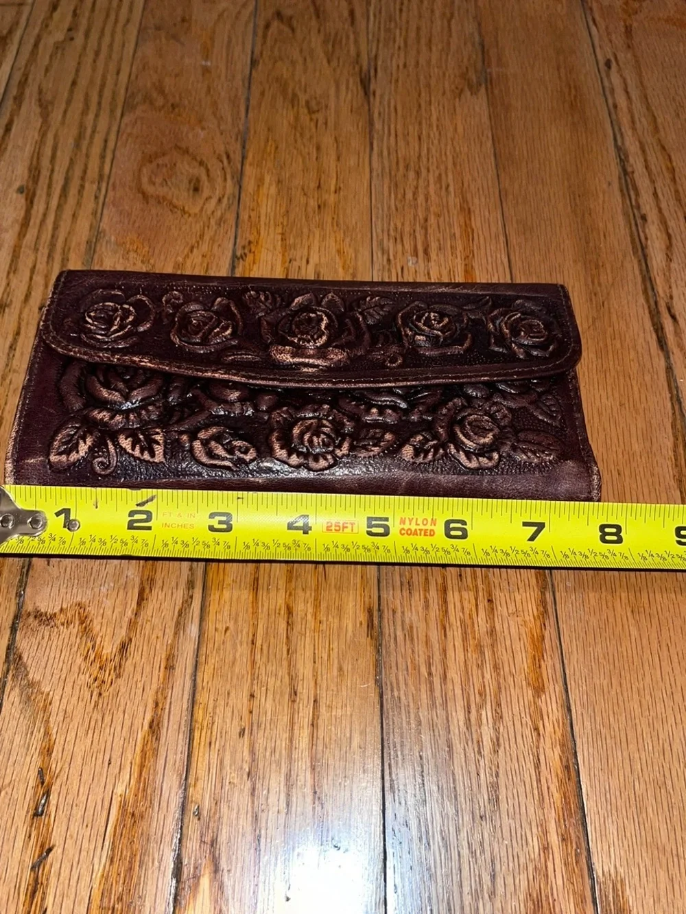 Hand Embossed Genuine Leather Trifold Women’s Wallet Floral Boho/ Western